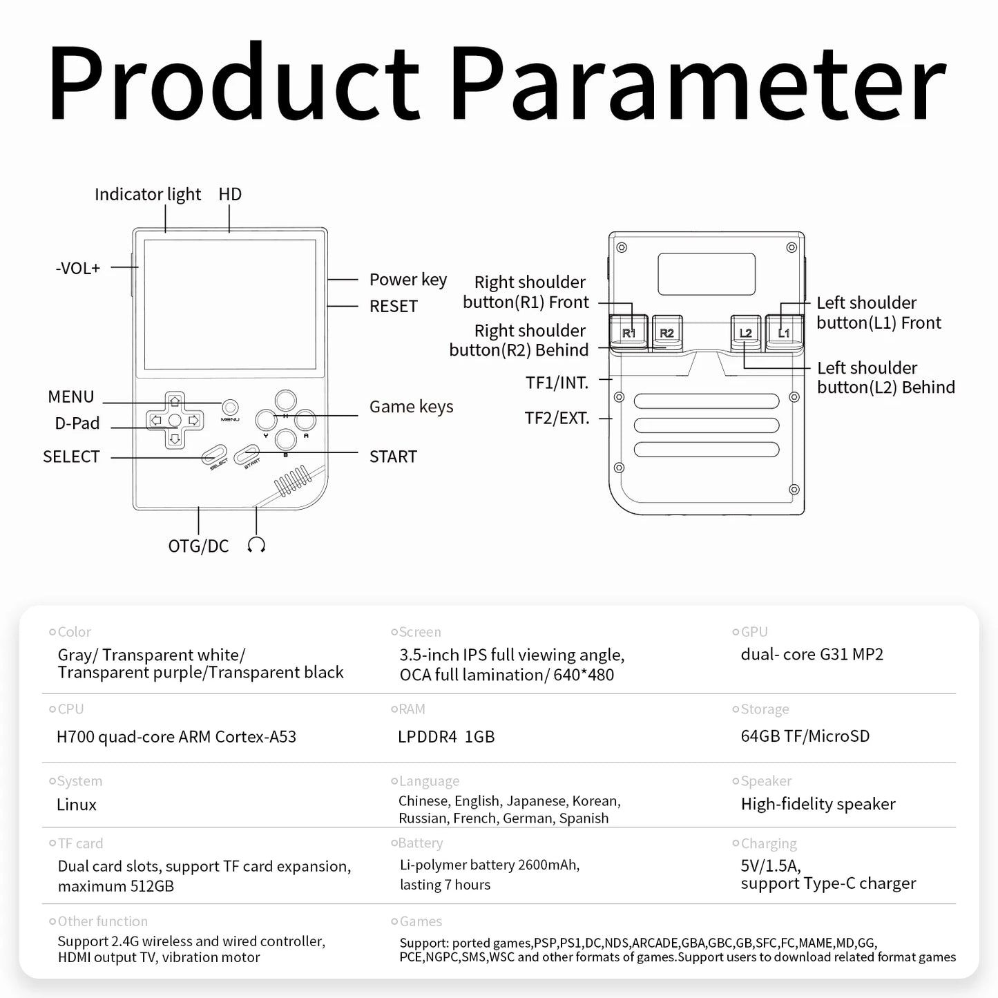 RG35XX-H Retro Handheld Console — 3.5" IPS Screen, H700 Chip