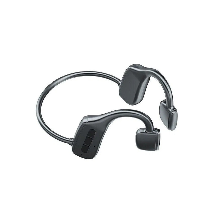 Black open-ear Bluetooth sport headphones with behind-the-neck band