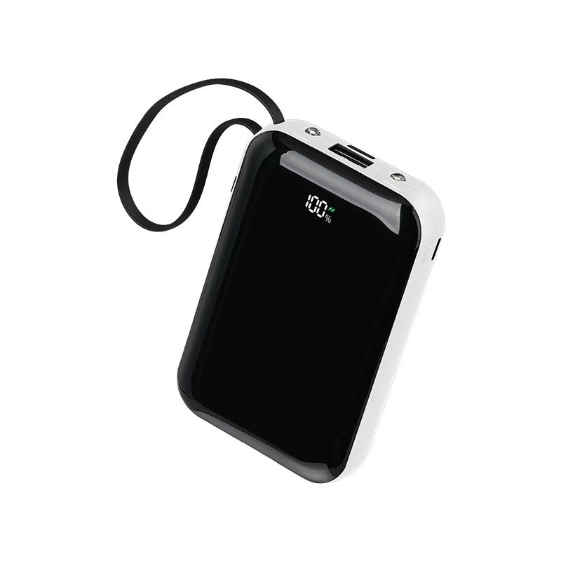 White power bank with wrist strap and digital battery display