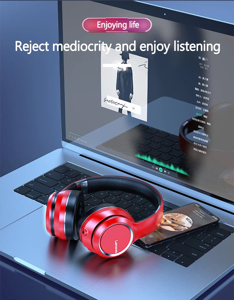 Lenovo HD200 Wireless Headphones - Foldable Over-Ear Comfort + Deep Bass
