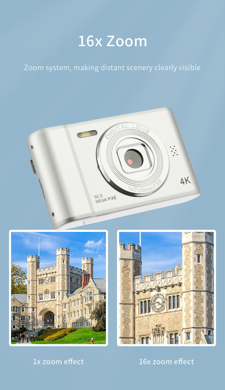 4K Digital Travel Camera - 50MP Compact Point-and-Shoot with 2.4" Screen