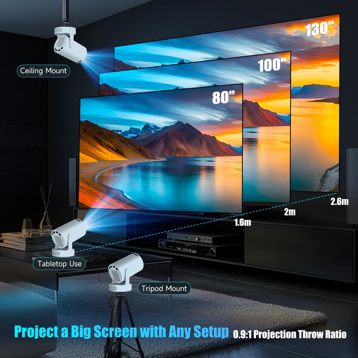 HY300 Pro+ 4K Portable Projector — 8000 Lumens, Wi-Fi 6, Outdoor Ready