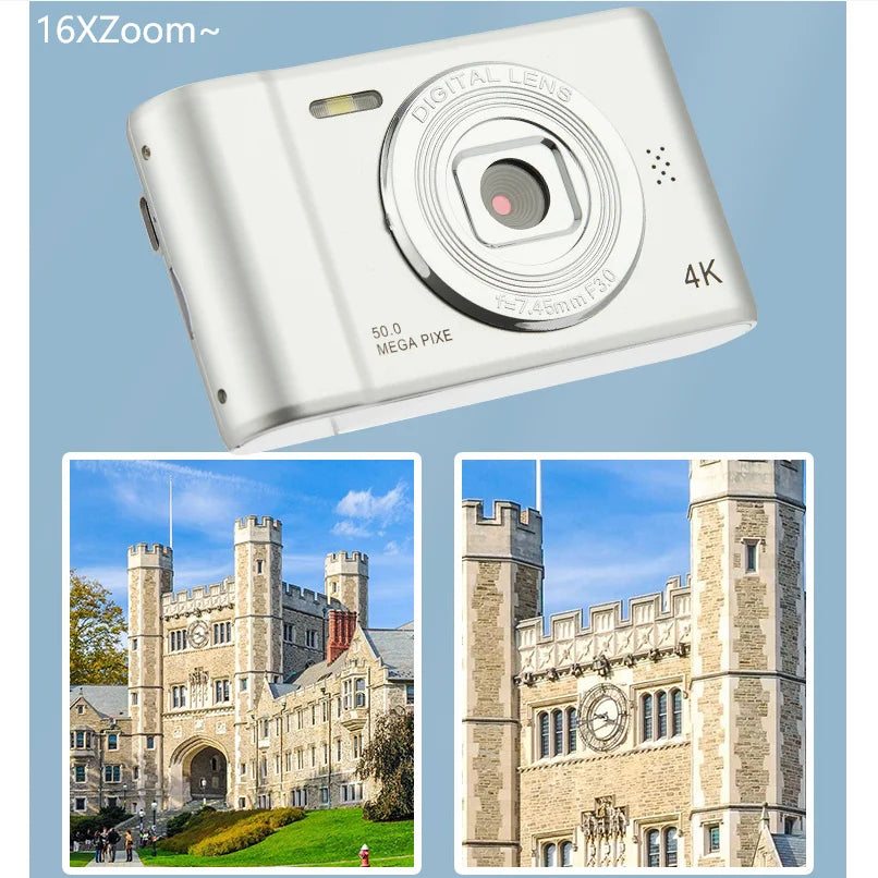 4K Digital Travel Camera - 50MP Compact Point-and-Shoot with 2.4" Screen