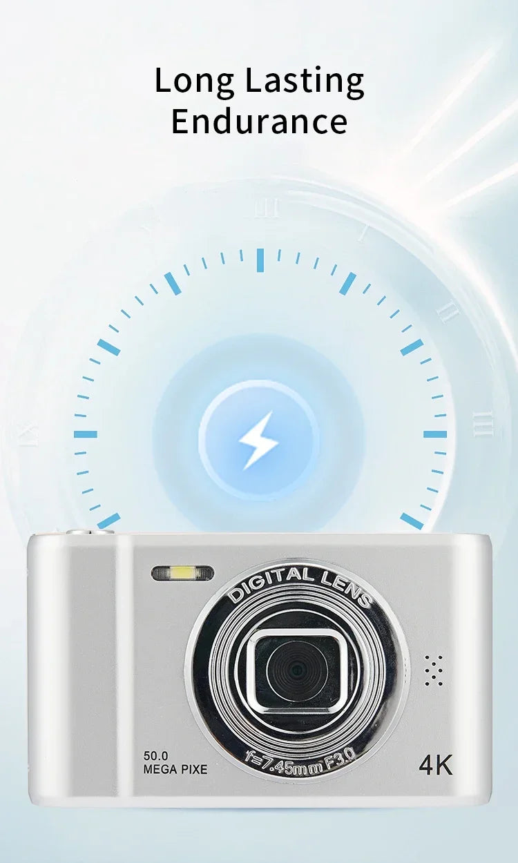 4K Digital Travel Camera - 50MP Compact Point-and-Shoot with 2.4" Screen