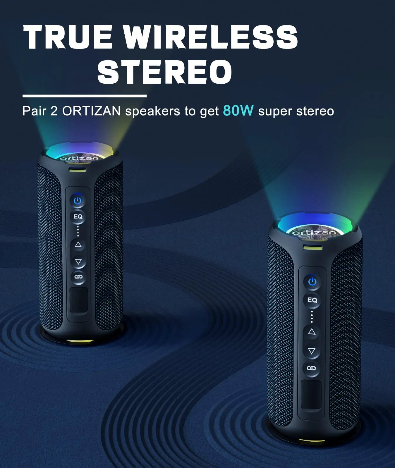 Ortizan 40W Portable Speaker — IPX7 Waterproof, Dual Pairing, Deep Bass
