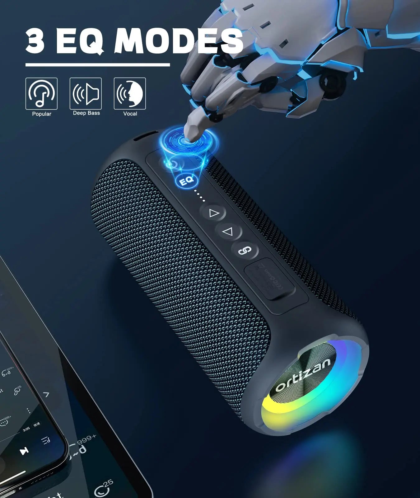 Ortizan 40W Portable Speaker — IPX7 Waterproof, Dual Pairing, Deep Bass