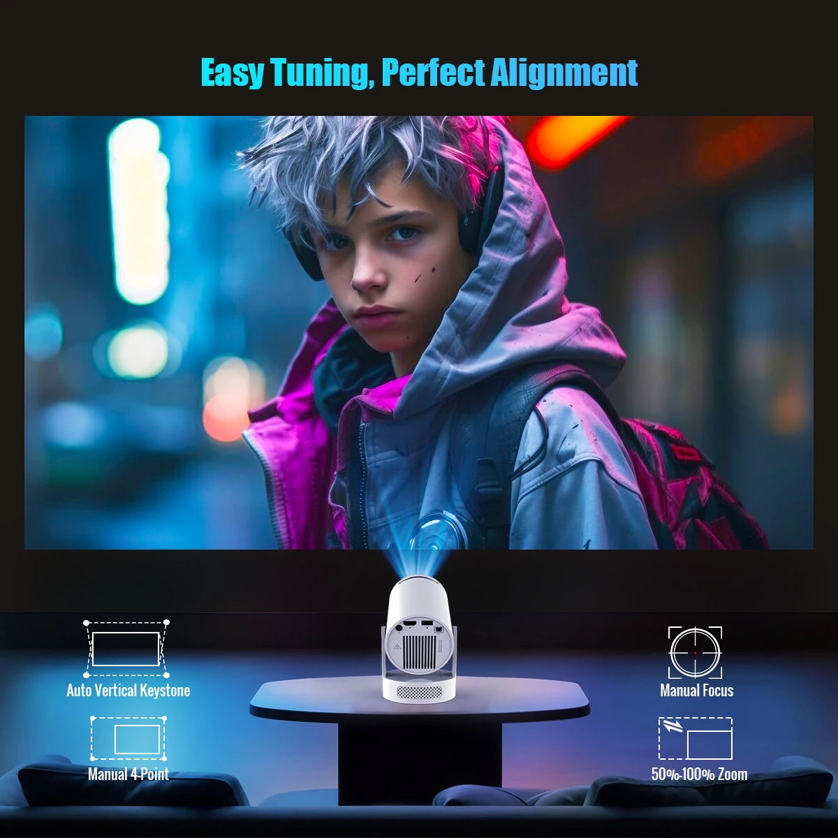 HY300 Pro+ 4K Portable Projector — 8000 Lumens, Wi-Fi 6, Outdoor Ready
