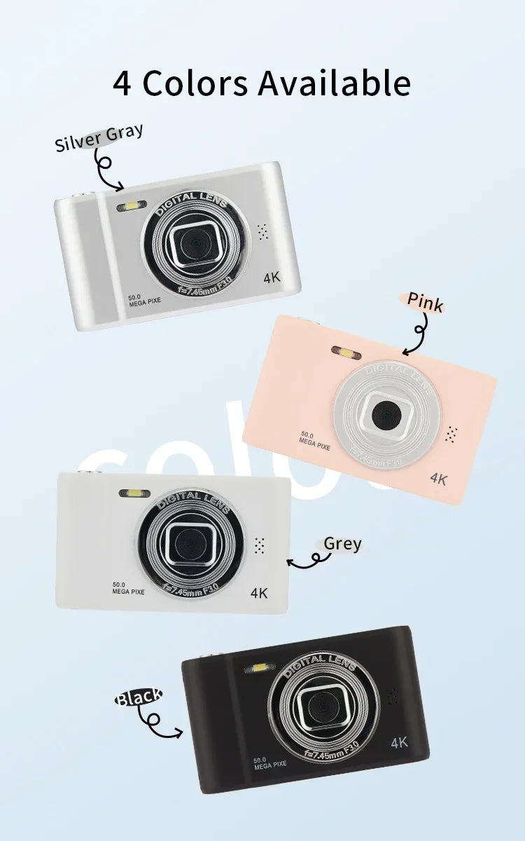 4K Digital Travel Camera - 50MP Compact Point-and-Shoot with 2.4" Screen