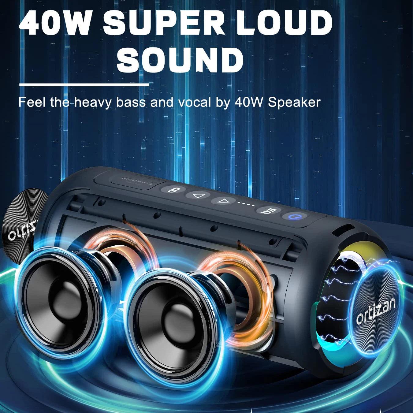 Ortizan 40W Portable Speaker — IPX7 Waterproof, Dual Pairing, Deep Bass
