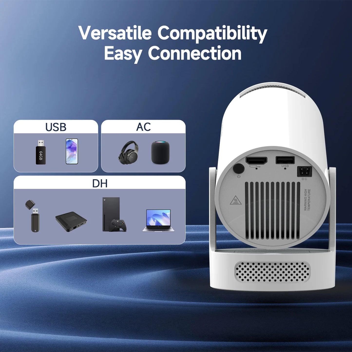 HY300 Pro+ 4K Portable Projector — 8000 Lumens, Wi-Fi 6, Outdoor Ready