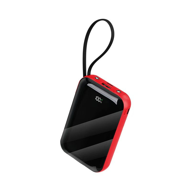 Red power bank with wrist strap and digital battery display
