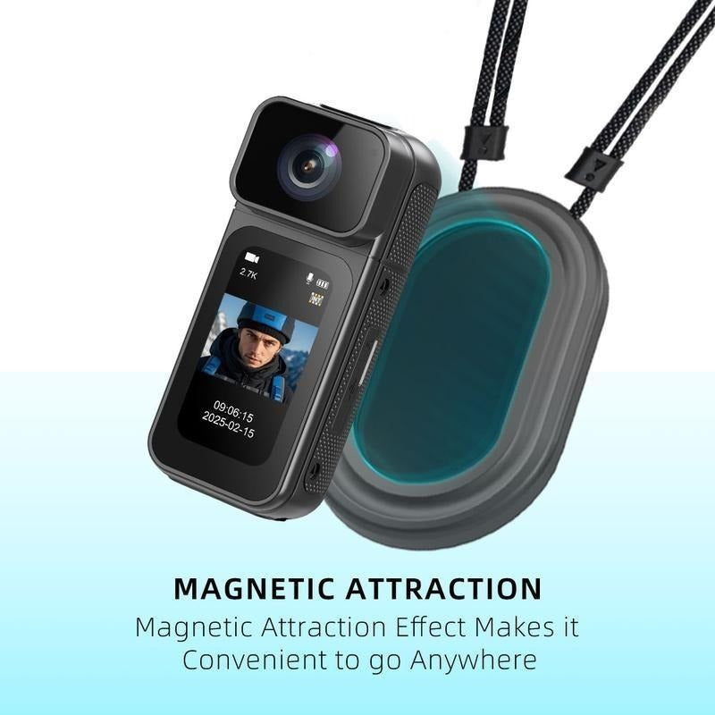 Mini wearable action camera with magnetic mounting accessory