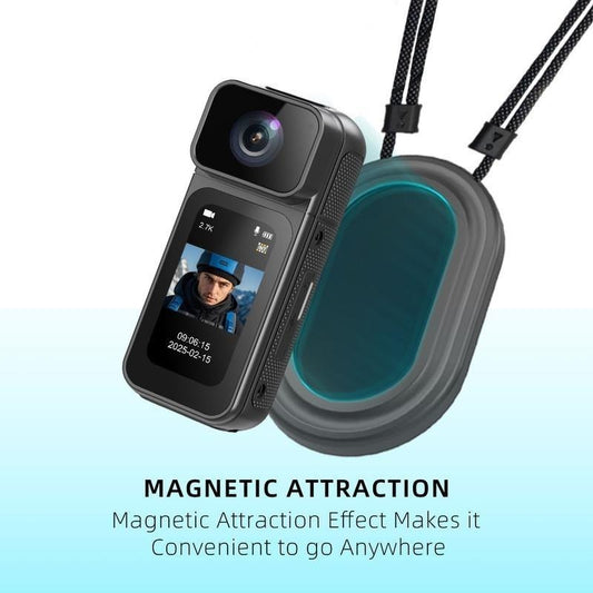 Mini wearable action camera with magnetic mounting accessory